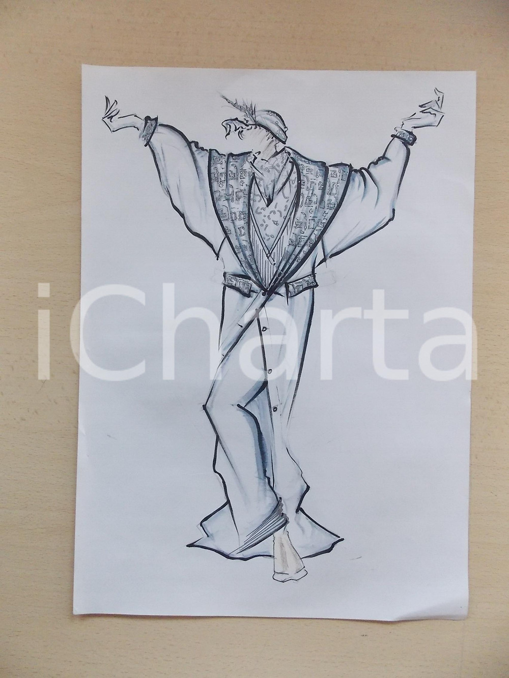 1980 ca MODA DONNA SPOSA INVERNO Abito con mantella a bottoni e revers *Bozzetto