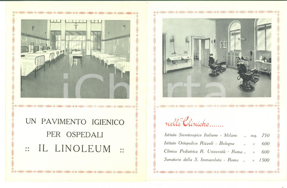 1929 MILANO Il LINOLEUM Pavimento igienico per ospedali - Brochure ILLUSTRATA