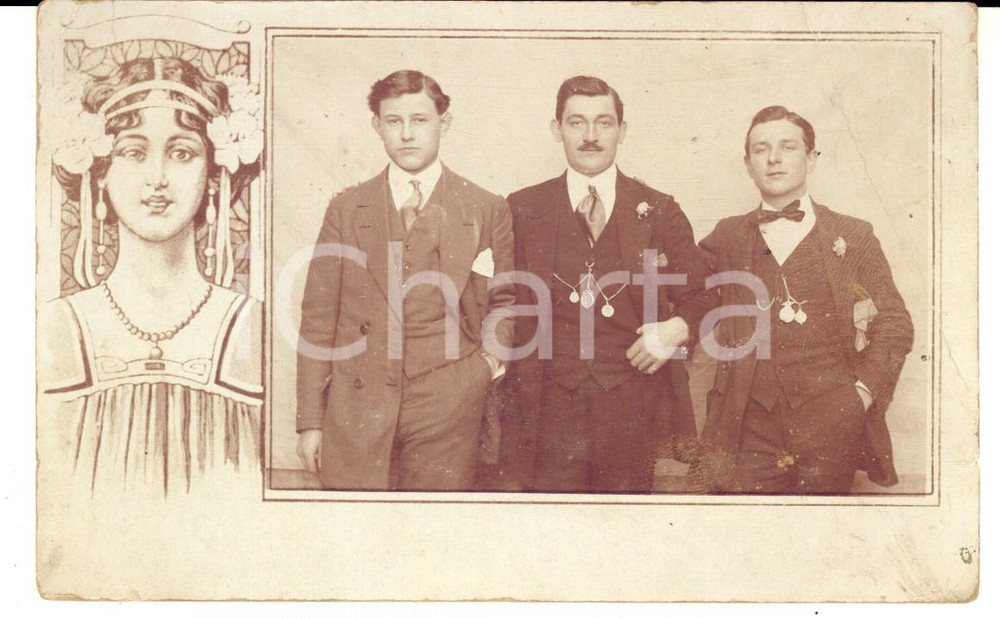 1910 ca LOMBARDIA Ritratto di tre gentiluomini *Foto cartolina DANNEGGIATA