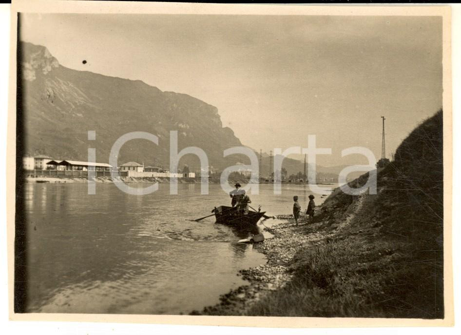 1927 PESCARENICO Veduta dell'Adda con escursionisti in barca *Foto 12x9 cm