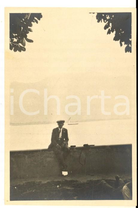 1927 LAGO D'ISEO Ritratto di escursionista in sosta *Foto VINTAGE 6x9 cm