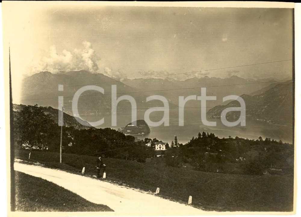 1926 LAGO DI COMO La punta di BELLAGIO vista dalla strada da Civenna - Foto 12x9