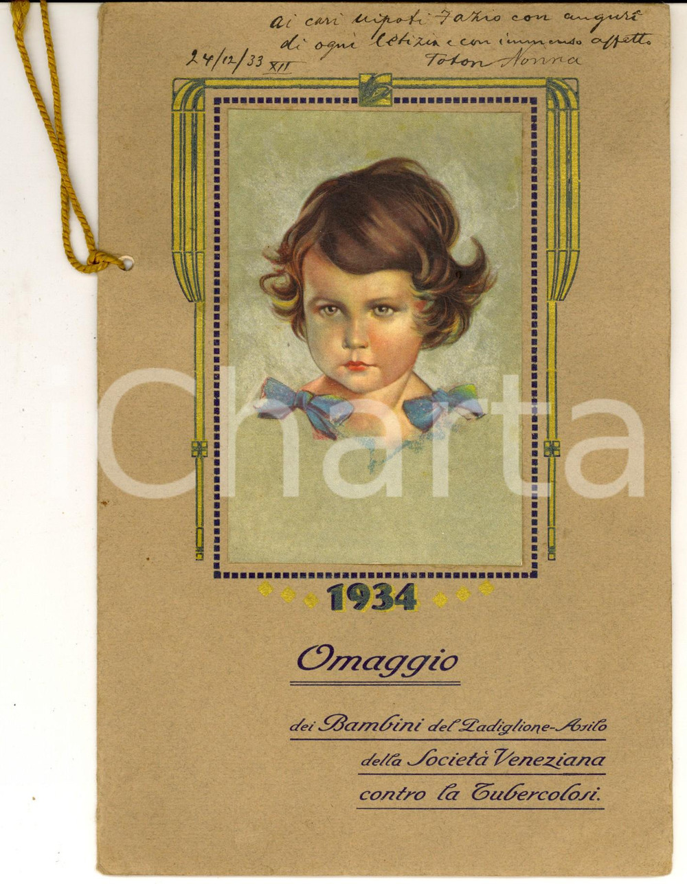 1934 VENEZIA Società Veneziana contro la Tubercolosi - Calendario ILLUSTRATO