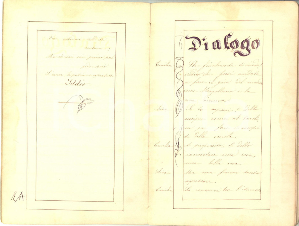 Oggetto da collezione cartaceo 1920 ca TORINO Quaderno con esercizi di stile e ricettario  Manoscritto 44 pp. 1