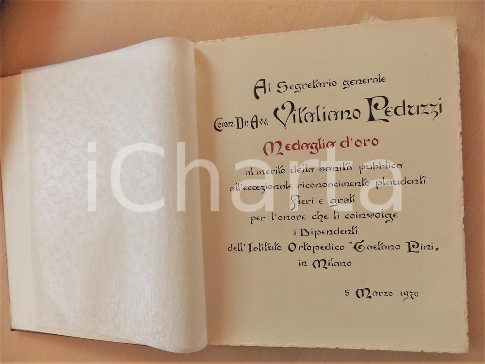 1970 MILANO Istituto "Gaetano Pini" - Libro firme per Vitaliano PEDUZZI