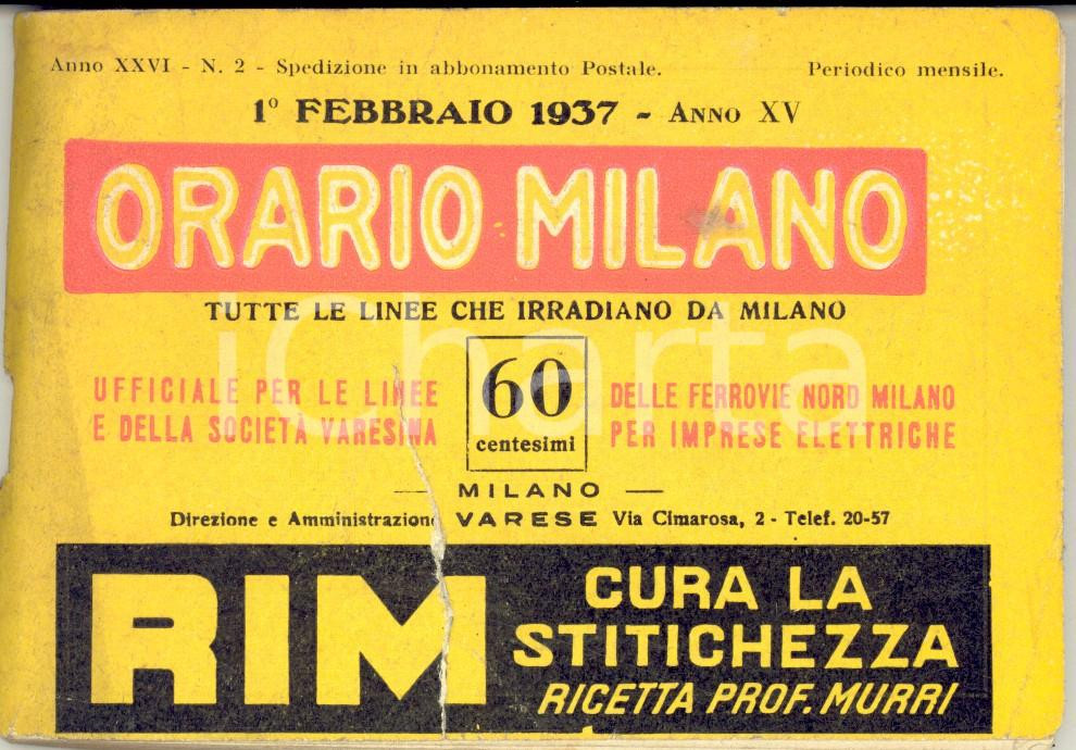 1937 FERROVIE NORD MILANO - Società VARESINA - Orario - Libretto DANNEGGIATO