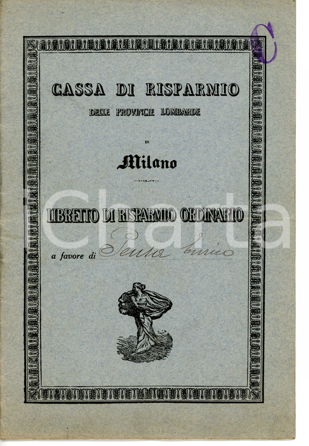 1925 MILANO Cassa di Risparmio delle Provincie Lombarde *Libretto di risparmio