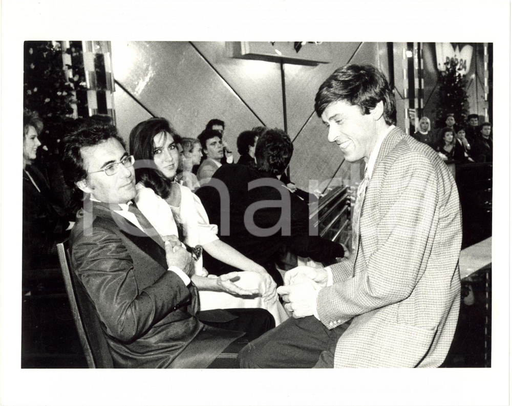 1987 FESTIVAL DI SANREMO - Al BANO Romina POWER Gianni MORANDI dietro le quinte Fotografia di agenzia.  GOOD/buono lievi difetti di stampa Formato: 25x20 cm originale e autentica 1