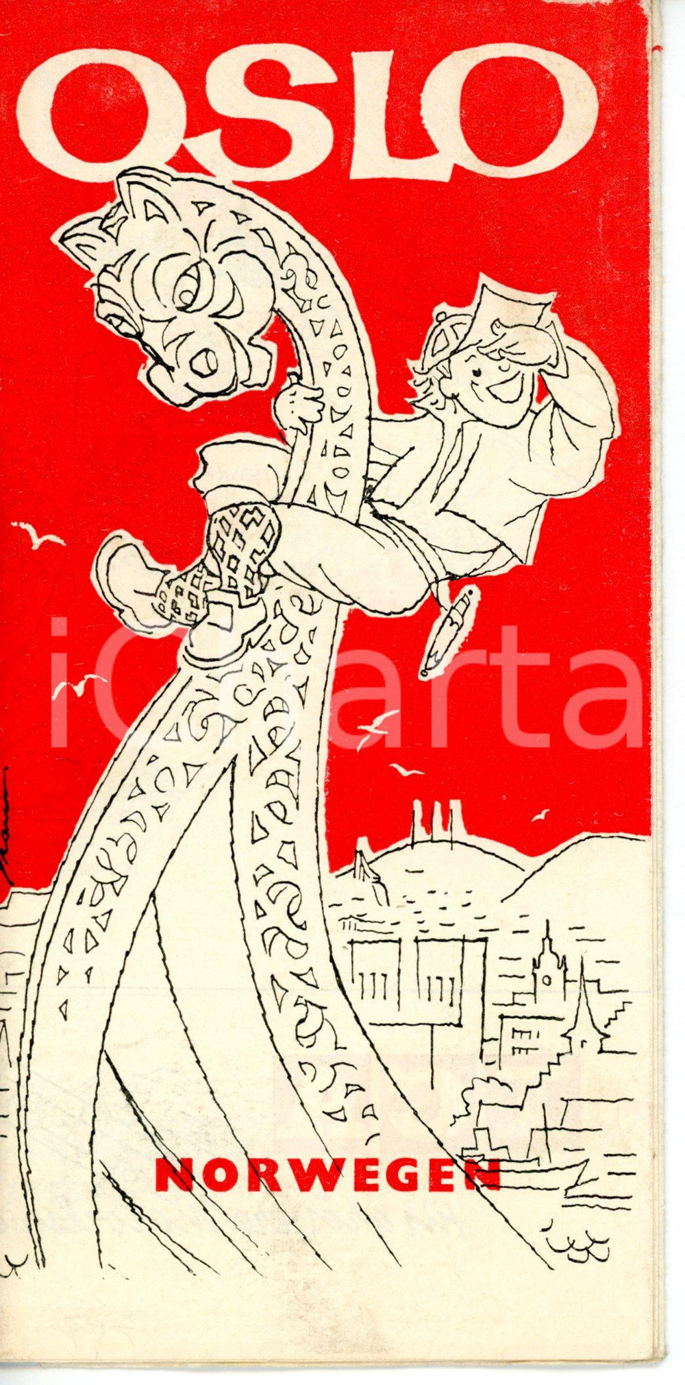 1960 ca OSLO Mappa della città con distributori SHELL *Pieghevole 9x18 cm