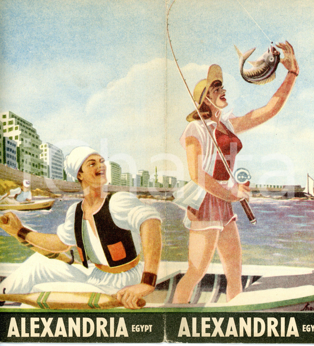 1955 ca ALEXANDRIA (EGYPT) Pieghevole turistico ILLUSTRATO in lingua INGLESE