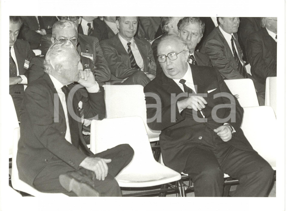 1985 ca ITALIA POLITICA - Gianni AGNELLI e Giovanni SPADOLINI a un convegno (1)