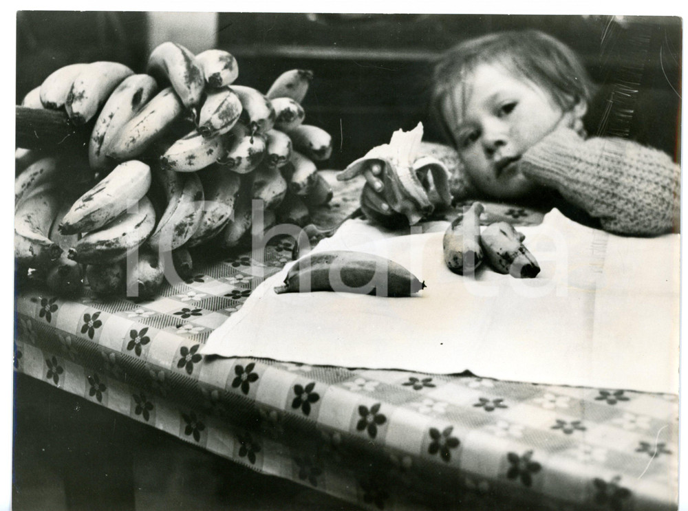 1970 ca PERIFERIA DI MILANO Bambina fa merenda con un casco di banane *Foto 