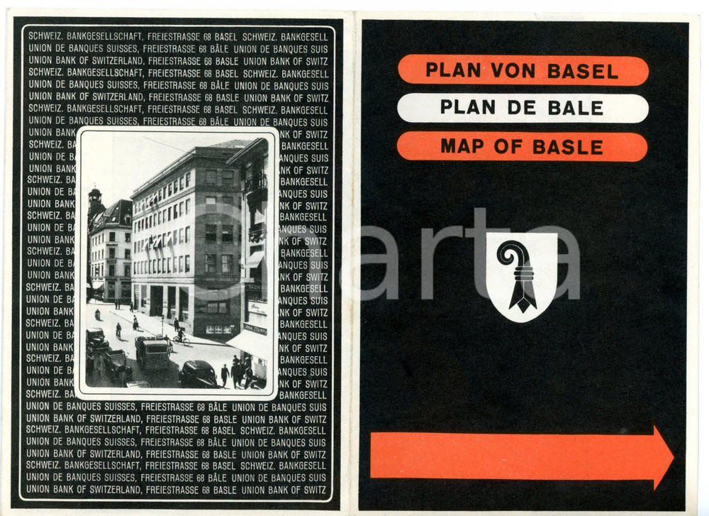 1965 ca MAP OF BASEL - SWITZERLAND Cartina turistica VINTAGE 11x16 cm