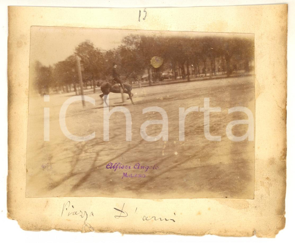 1900 ca MILANO Piazza d'Armi - Esercitazione di equitazione - Foto VINTAGE 14x11
