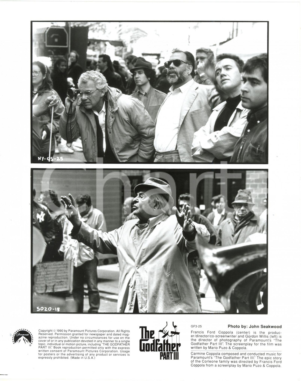 1990 CINEMA "The Godfather: Part III" Francis Ford COPPOLA Gordon WILLIS sul set