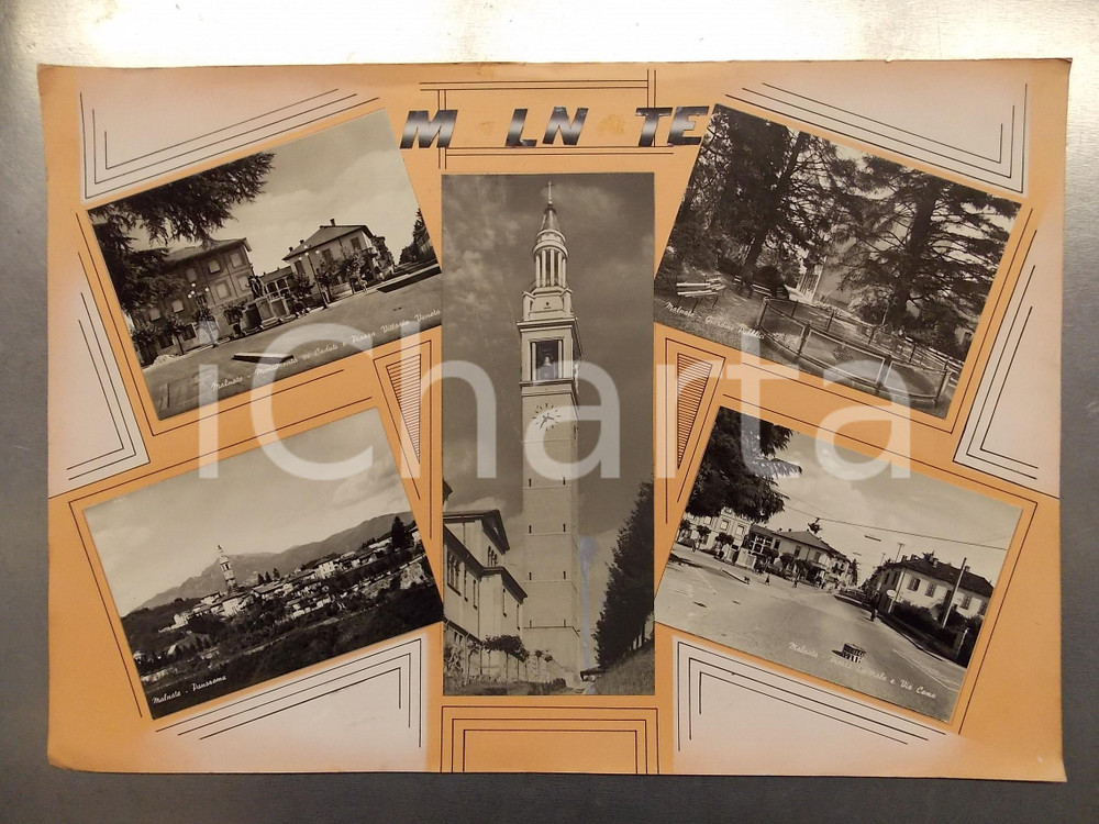 1960 ca MALNATE Vedutine con chiesa di San Martino *Bozzetto per cartolina 47x32