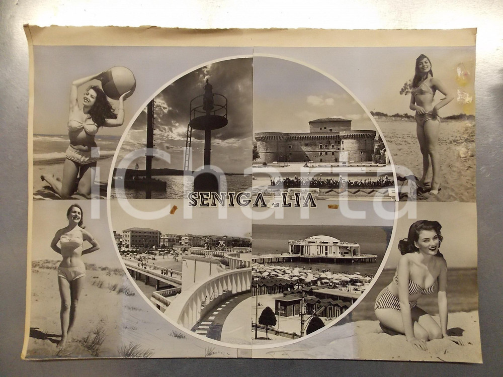 1960 ca SENIGALLIA Vedutine con pin-up - Bozzetto per cartolina 47x35 cm