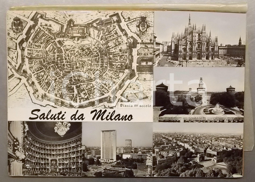 1960 ca MILANO Pianta XV secolo *Bozzetto preparatorio per cartolina 45x31 cm