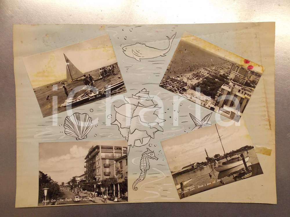 1960 ca JESOLO Hotel Smeraldo *Bozzetto preparatorio cartolina 42x30 DANNEGGIATO Bozzetto preparatorio per cartolina postale.Collage su cartoncino morbido illustrato.  CONDIZIONI: VERY POOR (macchie e sovraimpressioni; annotazioni e macchie al verso) FORMATO: 43x30 cm    originale e autentica 1