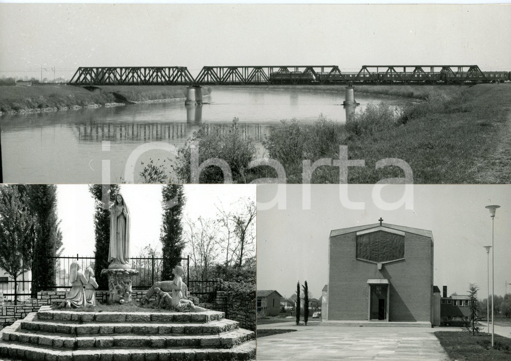 1960 ca GRANZETTE (RO) Ponte ferroviario *Bozzetto preparatorio cartolina 30x21 Bozzetto preparatorio per cartolina postale.Collage di fotografie su cartoncino morbido.  CONDIZIONI: FAIR (lievi abrasioni e residui di nastro adesivo al verso) FORMATO: 30x21 cm    originale e autentica 1