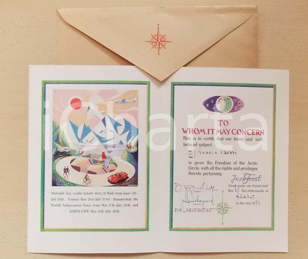 1953 Ship D/S SKJERSTAD - Arctic Circle - Polar passport to Angela Iberti
