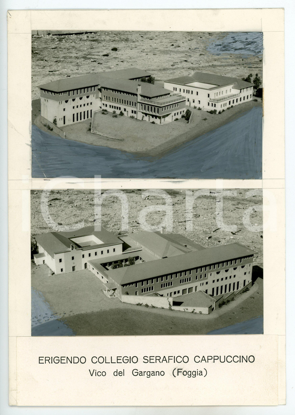 1960 ca VICO DEL GARGANO Collegio cappuccino *Bozzetto per cartolina 18x26 cm