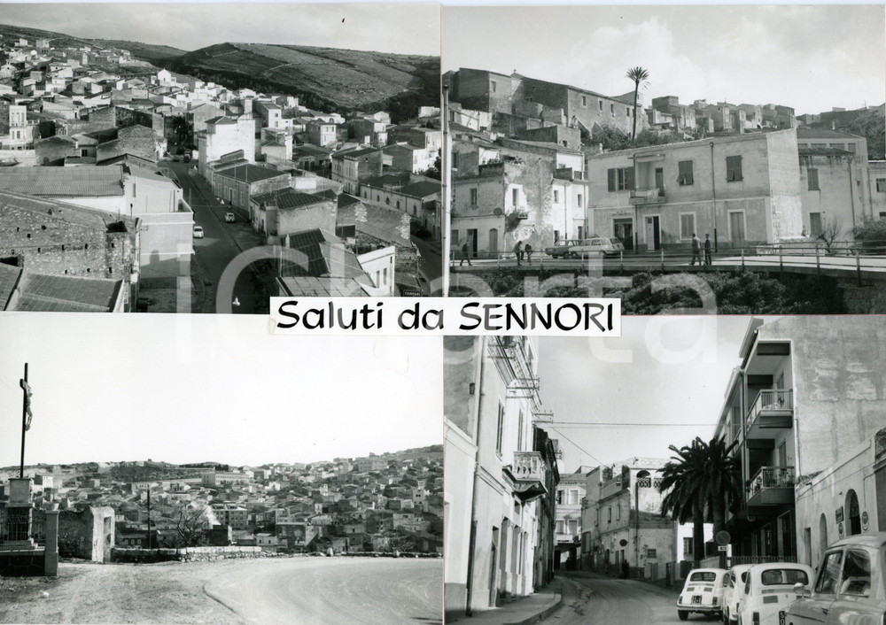 1960 ca SENNORI FIAT 500 lungo un viale *Bozzetto preparatorio cartolina 30x21