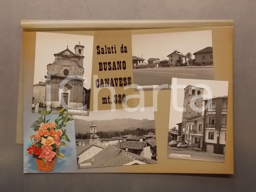 1960 ca BUSANO CANAVESE Piazza SAN TOMMASO *Bozzetto per cartolina 40x27 cm