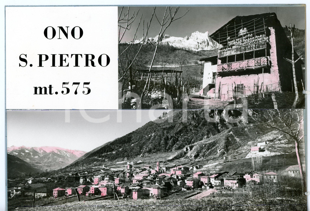 1960 ca ONO SAN PIETRO (BS) Panorama con casale *Bozzetto per cartolina 24x17