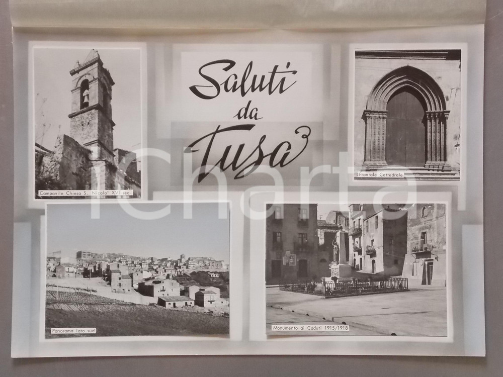 1960 ca TUSA (ME) Campanile chiesa SAN NICOLÒ *Bozzetto per cartolina 38x27 cm