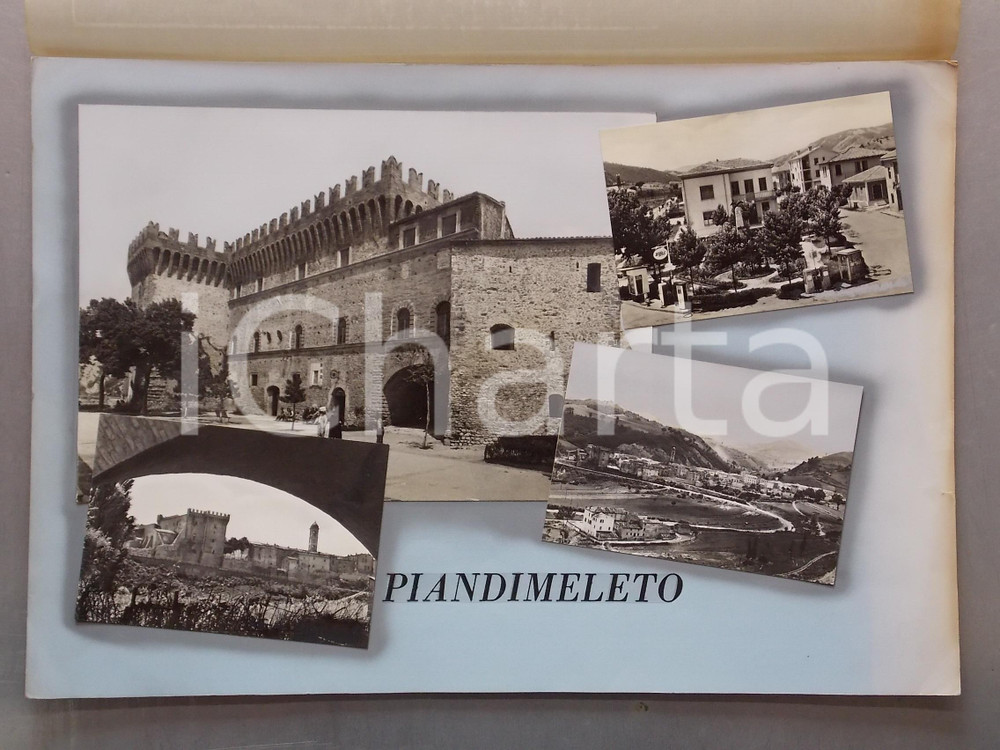 Stampa, bozzetto originale 1960 ca PIANDIMELETO PU Vedutine con castello Bozzetto per cartolina 46x30 cm 1