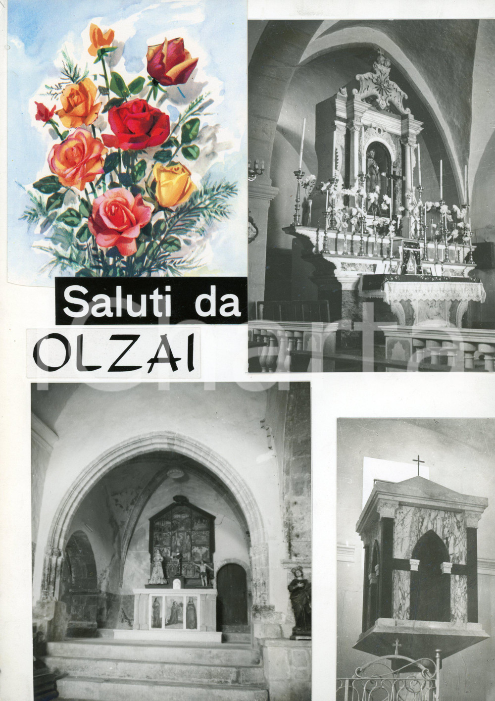 1960 ca OLZAI (NU) Chiesa SAN GIOVANNI BATTISTA *Bozzetto per cartolina 21x30