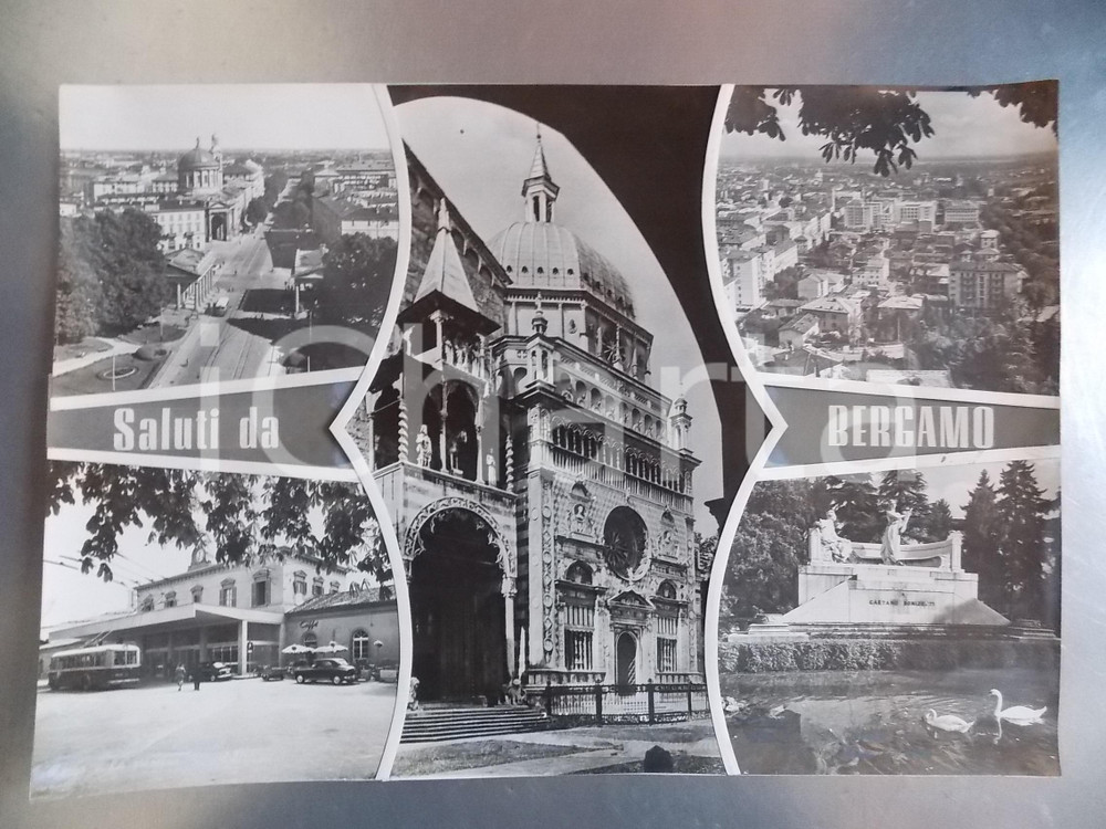 1960 ca BERGAMO Piazzale della stazione *Bozzetto per cartolina 40x30 cm