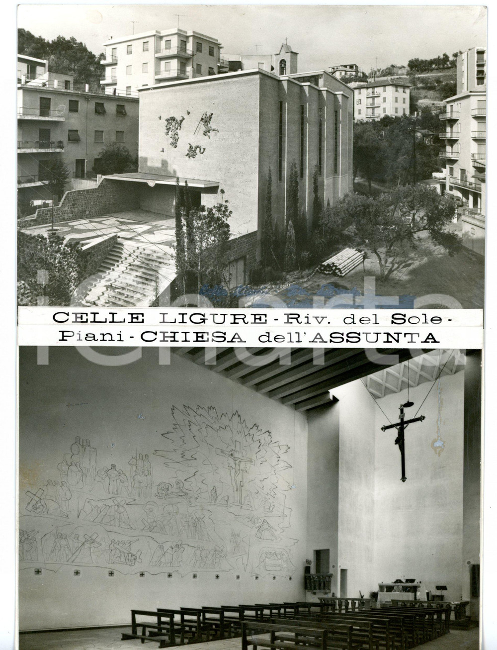 1960 ca CELLE LIGURE Chiesa dell'Assunta ai Piani *Bozzetto per cartolina 15x21 Bozzetto preparatorio per cartolina postale.Collage su cartoncino morbido.  CONDIZIONI: FAIR FORMATO: 15x21 cm    originale e autentica 1
