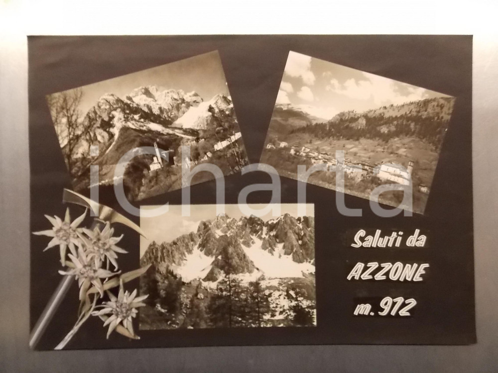 1960 ca AZZONE (BG) Panorama tra le montagne *Bozzetto per cartolina 38x26 cm Bozzetto preparatorio per cartolina postale.Collage su cartoncino morbido.  CONDIZIONI: FAIR FORMATO: 38x26 cm    originale e autentica 1