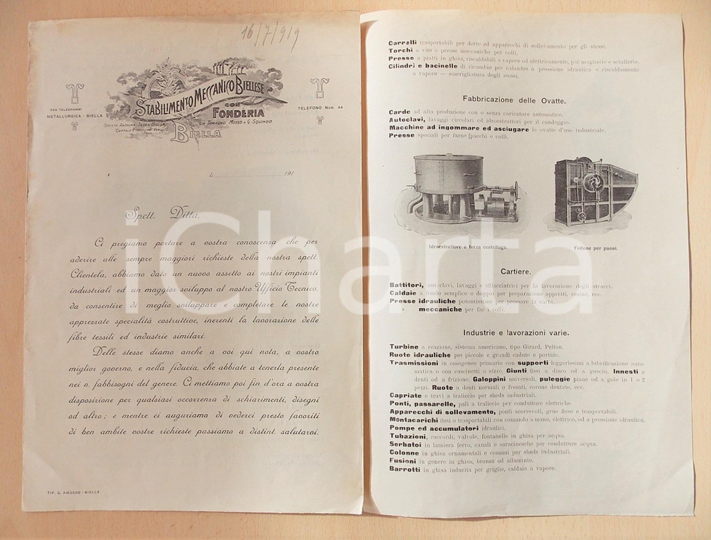 1919 BIELLA Stabilimento Meccanico Biellese - Pieghevole ILLUSTRATO macchine