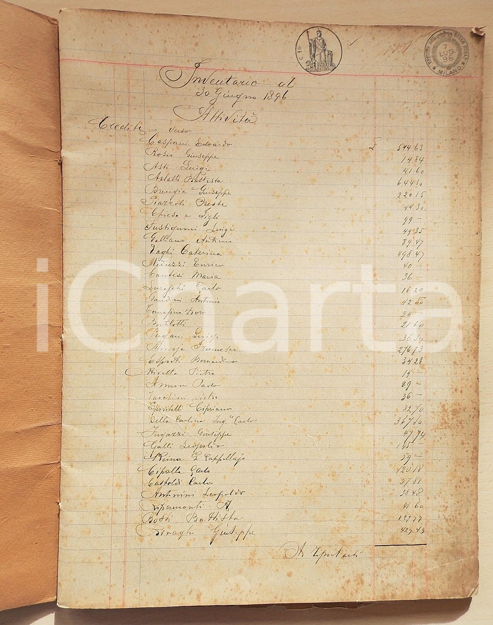 1896 MILANO Ditta Francesco STEFFANINI Vini - Registro inventario 27x38 cm
