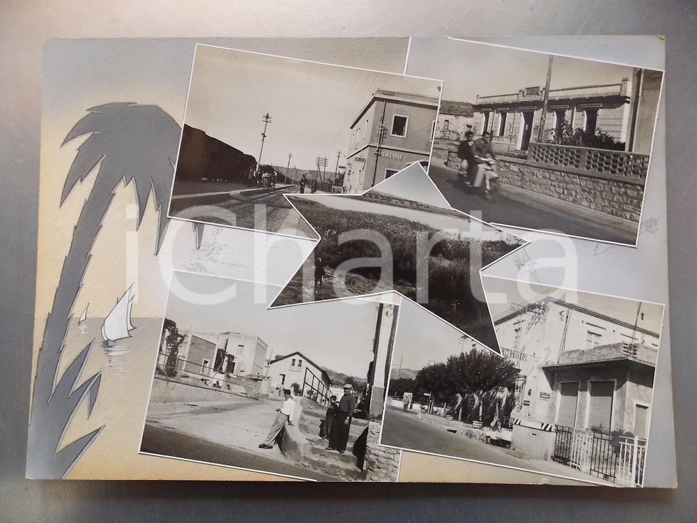 1960 ca MONTEBELLO JONICO - SALINE (RC) Treno alla stazione *Bozzetto 35x26 cm Bozzetto preparatorio per cartolina postale.Collage su cartoncino rigido.  CONDIZIONI: POOR (macchie; residui cartacei e di colla al verso) FORMATO: 35x26 cm    originale e autentica 1