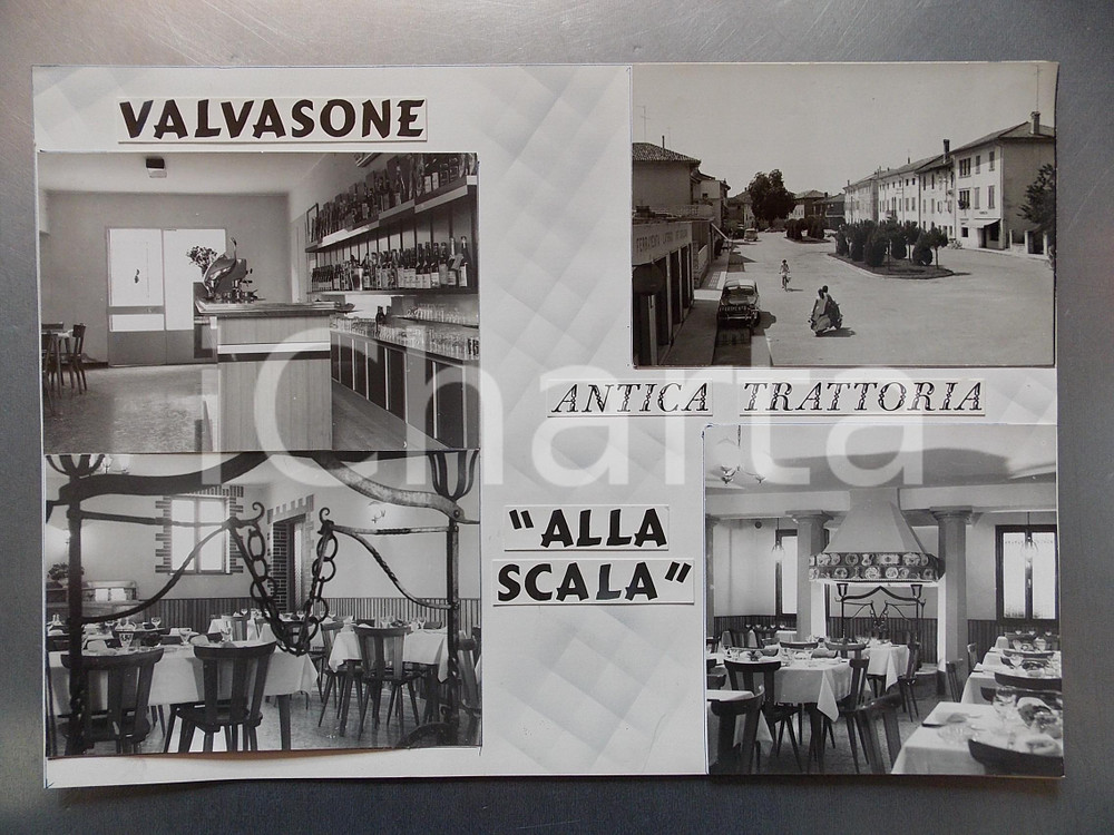 1960 ca VALVASONE (PN) Trattoria ALLA SCALA *Bozzetto per cartolina 35x25 cm Bozzetto preparatorio per cartolina postale.Collage su cartoncino morbido.  CONDIZIONI: FAIR FORMATO: 35x25 cm    originale e autentica 1