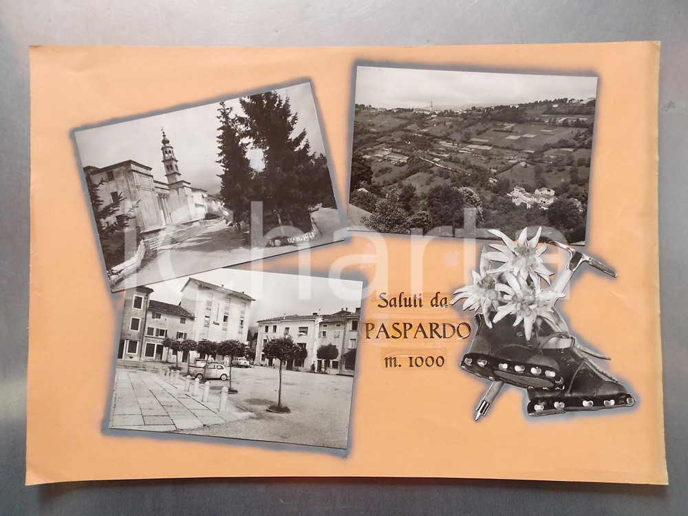 1960 ca PASPARDO (BS) Fiat 500 davanti all'albergo ROMA *Bozzetto 40x27 cm Bozzetto preparatorio per cartolina postale.Collage su cartoncino morbido.  CONDIZIONI: FAIR (lievi abrasioni) FORMATO: 40x27 cm    originale e autentica 1