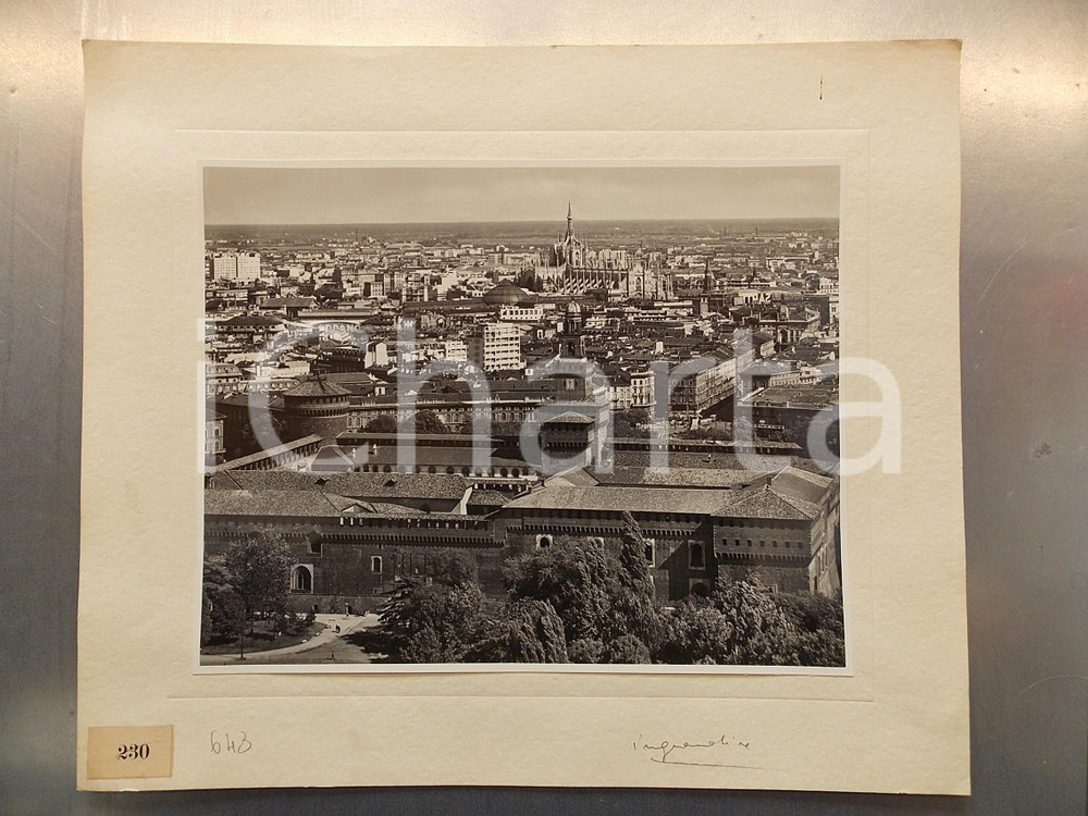 1960 ca MILANO Panorama con Duomo e Castello Sforzesco *Gigantografia 40x30 cm