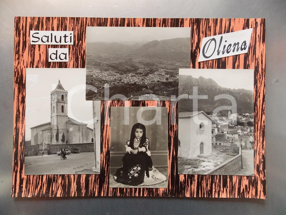 1960 ca OLIENA (NU) Vedutine con chiesa di SANTA MARIA *Bozzetto cartolina 35x25 Bozzetto preparatorio per cartolina postale.Collage su cartoncino morbido. CONDIZIONI: FAIR (fotografie ritoccate manualmente) FORMATO: 35x25 cm    originale e autentica 1