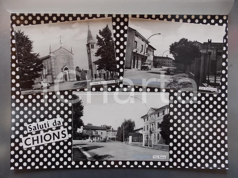1960 ca CHIONS (PN) Vedutine con chiesa parrocchiale e via ROMA *Bozzetto 32x24 Bozzetto preparatorio per cartolina postale.Collage su cartoncino morbido, con velina di protezione. CONDIZIONI: FAIR (fotografie ritoccate manualmente) FORMATO: 32x24 cm    originale e autentica 1