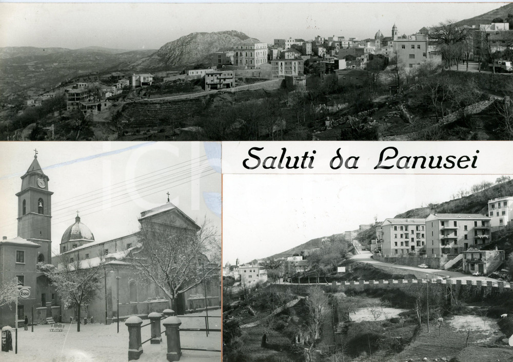 1960 ca LANUSEI (NU) Vedutine con chiesa S. Maria Maddalena innevata - Bozzetto