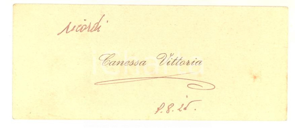 1926 s. l. Biglietto da visita Vittoria CANESSA - Autografo