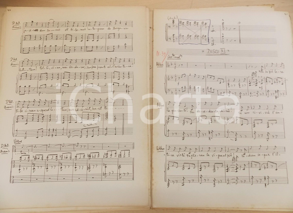 Oggetto da collezione cartaceo 1935 ca Mario MARIOTTI I tre moschettieri  Spartito AUTOGRAFO 62 pp. 1