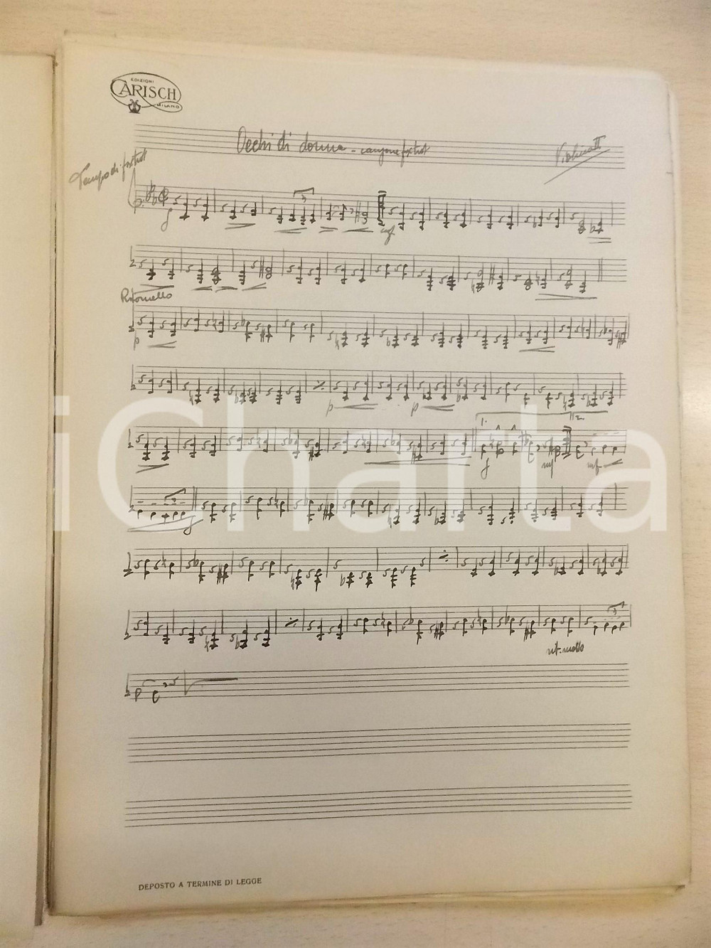 Oggetto da collezione cartaceo 1935 ca Mario MARIOTTI Occhi di donna  Spartito manoscritto AUTOGRAFO 26 pp. 1