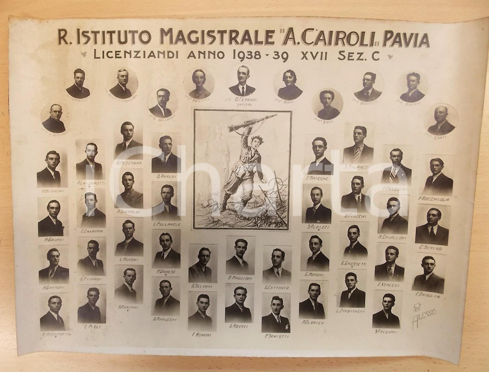 Fotografia d epoca originale 1939 PAVIA Istituto Magistrale Cairoli Ritratti licenziandi  Manifesto 39x29 1