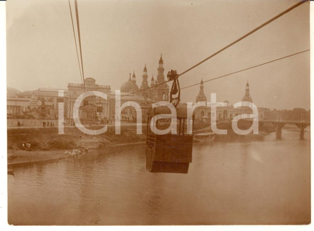 1911 EXPO TORINO Funivia turistica sul fiume Po - Foto ANIMATA RARA 11x8 cm