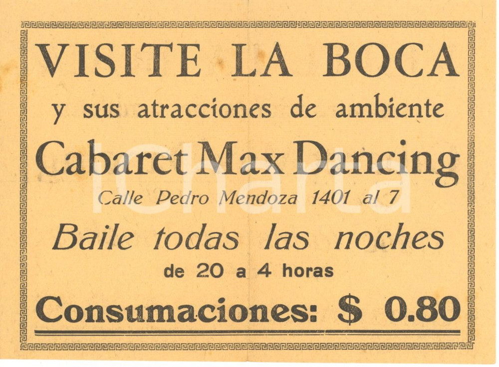 1930 ca BUENOS AIRES - LA BOCA - Cabaret MAX DANCING - Volantino pubblicitario
